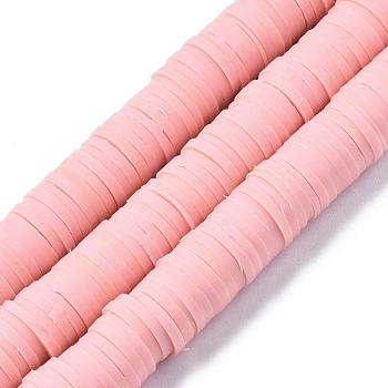 Flat Round Handmade Polymer Clay Beads, Disc Heishi Beads for Hawaiian Earring Bracelet Necklace Jewelry Making, Pink, 10mm