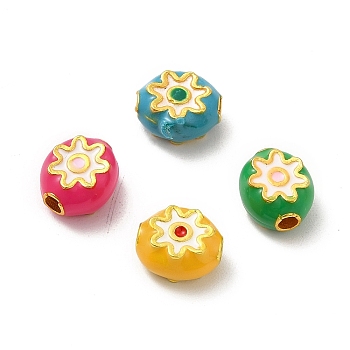 Alloy Beads, with Enamel, Golden, Oval with Flower, Mixed Color, 7.5~8.5x4.5mm, Hole: 2mm