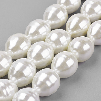 Shell Pearl Beads Strands, teardrop, WhiteSmoke, 16~16.5x13~13.5mm, Hole: 1mm, about 25pcs/strand, 15.7 inch(39.8cm)