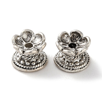 Brass Spacer Beads, Cadmium Free & Lead Free, Flower, Antique Silver, 9x6.5mm, Hole: 1.8mm