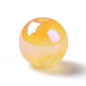 UV Plating Rainbow Iridescent Acrylic Beads, with Glitter Powder, Round, Gold, 12.5~13mm, Hole: 2.5mm