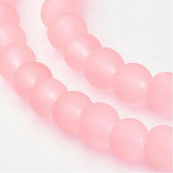 Transparent Glass Bead Strands, Frosted, Round, Light Salmon, 4mm, Hole: 1.1~1.6mm, about 200pcs/strand, 31.4 inch