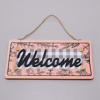 Wooden Doorplate Decorations, Dual Front Rectangle with Word WELCOME & ClOSED, Misty Rose, 245mm