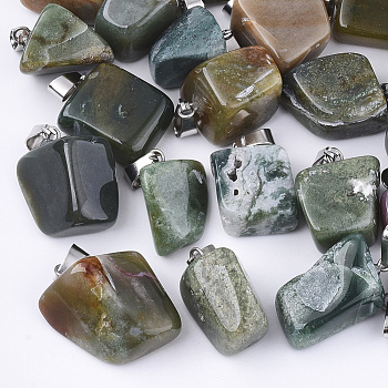 Natural Indian Agate Pendants, with Stainless Steel Snap On Bails, Nuggets, 15~35x10~20x5~15mm, Hole: 3x7.5mm