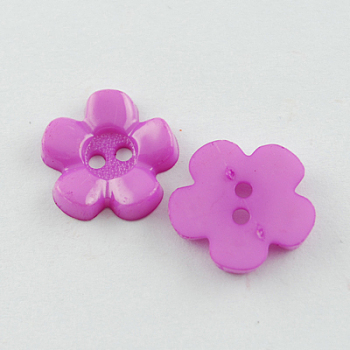 Acrylic Buttons, 2-Hole, Dyed, Flower, Medium Orchid, 15x15x3mm, Hole: 2mm