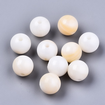Natural Freshwater Shell Beads, Round, Seashell Color, 10x10mm, Hole: 2.5mm
