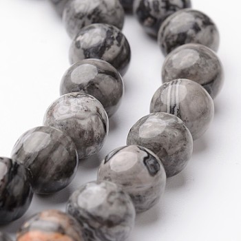 Round Natural Map Stone/Picasso Stone/Picasso Jasper Bead Strands, 8mm, hole: 1mm, about 47~48pcs/strand, 15 inch