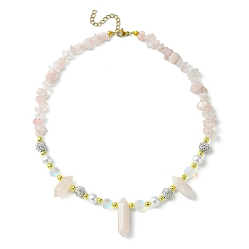 Natural Rose Quartz Bullet & Synthetic Moonstone Beaded Necklaces, 16.06 inch(40.8cm)