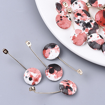 Handmade Porcelain Friction Ear Nuts, Famille Rose Porcelain, with Brass Findings, Flat Round, Real 18K Gold Plated, Black, 48~49mm, Flat Round: 17~18mm, Friction Ear Nuts: 7x4mm