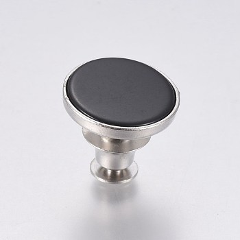 Alloy Button Pins for Jeans, with Resin, Flat Round, Black, 16.5x14mm