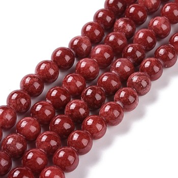 Natural Persian Jade Beads Strands, Dyed, Round, Red, 10mm, Hole: 1mm, about 38pcs/strand, 16 inch