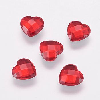 Taiwan Acrylic Rhinestone Cabochons, Back Plated, Flat Back and Faceted, Heart, FireBrick, 12mm
