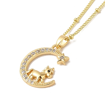 Brass Micro Pave Clear Cubic Zirconia Pendants Necklaces, The 12 Animals of the Chinese Zodiac, Real 18K Gold Plated, Horse, 17.28 inch(43.9cm)