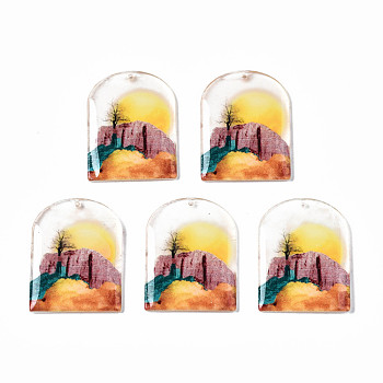 Transparent Printed Acrylic Pendants, Half Oval with Cliff, Colorful, 34x25.5x3mm, Hole: 1.2mm