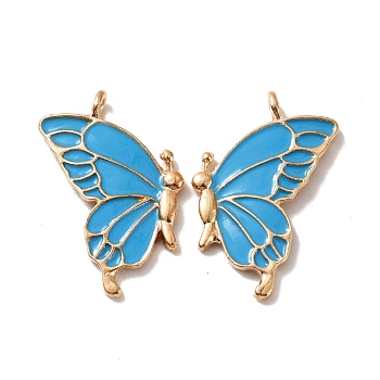 Alloy Enamel Pendants, Golden, Butterfly, Blue, 32x17x2mm, Hole: 2mm