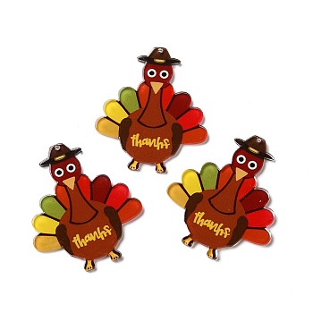 Thanksgiving Day Translucent Resin Big Pendants, Turkey Charms, Colorful, 53x45x2.5mm, Hole: 1mm