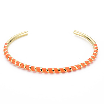 Twisted Brass Enamel Cuff Bangle, Real 18K Gold Plated Open Bangle for Women, Nickel Free, Coral, Inner Diameter: 2-3/8 inch(5.95cm)