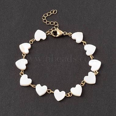 Natural Shell Heart Link Chain Bracelet(BJEW-C015-03G)-2