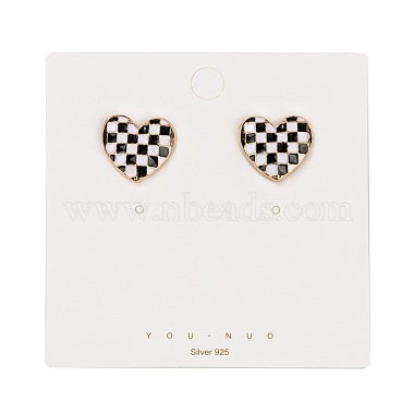 Black and White Checkerboard Heart Stud Earrings(EJEW-Z013-01LG)-3