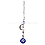 Glass & Resin & Alloy Pendant Decoration, Moon & Evil Eyes & Hamsa Hand, White, 180mm(HJEW-DR00009)