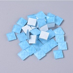 Faceted Glass Cabochons, Mosaic Tiles, for Home Decoration or DIY Crafts, Square, Sky Blue, 9.5x9.5x3.8mm, about 90pcs/bag(DIY-WH0121-46H)