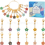 24Pcs 12 Colors Flower Alloy Enamel Pendant Locking Stitch Markers, Crochet Lobster Clasp Charms, Mixed Color, 4.5cm, 2pcs/color(HJEW-SC00030)