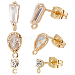 30Pcs 3 Style Brass Micro Pave Clear Cubic Zirconia Stud Earring Findings, with Loops and 30Pcs Ear Nuts, Teardrop & Flat Round & Trapezoid, Real 18K Gold Plated, 6.5~10x3~5.5mm, Hole: 1mm, Pin: 0.7~0.8mm, 10Pcs/style(KK-BBC0003-28)