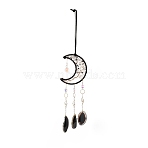 Iron Big Pendant Decorations, Natural Rutilated Quartz Chips Moon Hanging Sun Catchers, with Natural Agate and Glass Octagon, for Garden, Wedding, Lighting Ornament, 490mm(HJEW-M004-09)