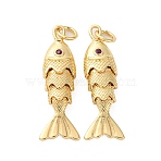 Rack Plating Brass Micro Pave Cubic Zirconia Pendants, Sardine Fish Charms, Long-Lasting Plated, Lead Free & Cadmium Free, Real 18K Gold Plated, 27x7x5.5mm, Hole: 2.5x1mm(X-KK-M309-38B-G)