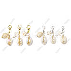 12Pcs 6 Styles Natural Mixed Cowrie Shell Pendant Decorations, Lobster Claw Clasp and Synthetic Turquoise Starfish Cross Turtle Charms for Bag Ornaments, Platinum & Golden, 43~45.5mm, 2pcs/style(HJEW-GO00213)