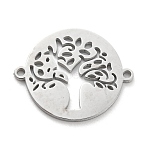 Tarnish Resistant 304 Stainless Steel Hollow Connector Charms, Flat Round with Tree of Life, Stainless Steel Color, 15.5x19x1mm, Hole: 1.2mm(STAS-P332-04P)