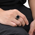 Stainless Steel Color Finger Rings for Men, with Natural Black Agate Beads, 15.8mm, US Size 10(19.8mm)(FS-WG49563-03)