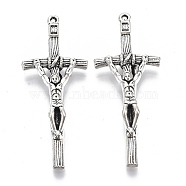 Tibetan Style Alloy Pendants, for Easter, Cadmium Free & Lead Free, Cross, Antique Silver, 49x19.5x5.5mm, Hole: 1.2mm, about 200pcs/1000g(TIBE-N006-51AS-LF)