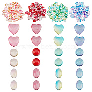 SUPERFINDINGS 180Pcs 12 Style Transparent Glass Cabochons, Oval & Heart & Half Round, Mixed Color, 6~8x5~8x3mm, 15pcs/color(GGLA-FH001-01)