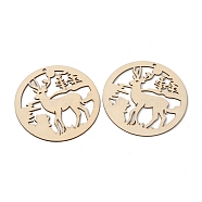 Christmas Theme Undyed Natural Wood Big Pendants, Flat Round with Christmas Reindeer/Stag, BurlyWood, 99mm, Hole: 4mm(WOOD-B001-03)