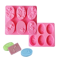 6 Cavities Silicone Molds, for Handmade Soap Making, Oval with Bees & Honeycomb, Hot Pink, 196x214x28mm, Inner Diameter: 86x60mm(SOAP-PW0002-06)