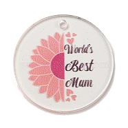 Mother's Day Opaque Acrylic Pendants, Flat Round with Word, Salmon, 45x3mm, Hole: 3.5mm(BACR-C001-02I)