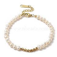 Natural Pearl Beaded Bracelets, Ion Plating(IP) 304 Stainless Steel Jewelry for Women, Real 14K Gold Plated, 6-3/4 inch(17cm)(BJEW-K238-03G)