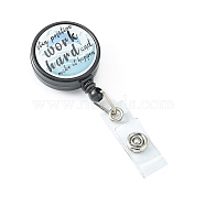 ABS Plastic Retractable Badge Reel, Card Holders, with Platinum Snap Buttons, ID Badge Holder Retractable for Nurses, Flat Round, Word, 85x17mm(AJEW-WH0176-32D)