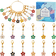 24Pcs 12 Colors Flower Alloy Enamel Pendant Locking Stitch Markers, Crochet Lobster Clasp Charms, Mixed Color, 4.5cm, 2pcs/color(HJEW-SC00030)