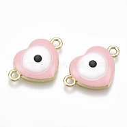 Alloy Links connectors, with Enamel, Heart with Evil Eye, Light Gold, Pink, 13.5x20.5x4.5mm, Hole: 1.8mm(ENAM-S016-27D)