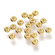 Brass Spacer Beads, Long-Lasting Plated, Textured, Rondelle, Golden, 2.8x1.5mm, Hole: 1.2mm(KK-P189-06G)