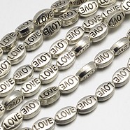 Oval with Word Love Tibetan Style Alloy Bead Strands, Lead Free, Antique Silver, 10x6x4mm, Hole: 1mm, about 22pcs/strand, 8 inch(X-TIBEB-O007-24-LF)