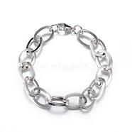 304 Stainless Steel Cable Chain Bracelets, with Lobster Claw Clasps, Silver Color Plated, 8-1/4 inch(210mm), 12mm(BJEW-P064-08S)