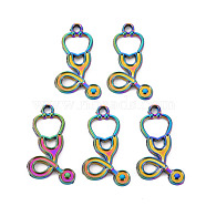 Alloy Pendants, Cadmium Free & Nickel Free & Lead Free, Stethoscope, Rainbow Color, 28x15x1.5mm, Hole: 2mm(PALLOY-S180-131-NR)