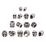 8Pcs 8 Style 316 & 304 Surgical Stainless Steel Beads, Rondelle/Column with Skull & Skull Head, Antique Silver, 9~15.5x6~11mm, Hole: 1.5~8.5mm, 1pc/style(STAS-UN0043-54)