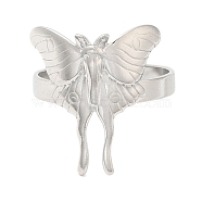 304 Stainless Steel Open Cuff Rings, Butterfly, Stainless Steel Color, US Size 7 1/4(17.5mm)(RJEW-K245-61P)