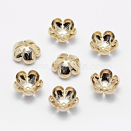 5-Petal Brass Caps, Long-Lasting Plated, Real 18K Gold Plated, Nickel Free, Flower, 13.5x6mm, Hole: 1mm(X-KK-F727-79G-NF)
