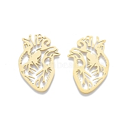 201 Stainless Steel Pendants, Heart, Real 18K Gold Plated, 37.5x25.5x1mm, Hole: 1.4mm(STAS-N090-LA905-2)