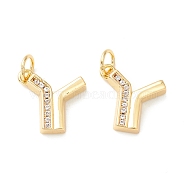 Rack Plating Eco-friendly Brass Micro Pave Clear Cubic Zirconia Charms, Long-Lasting Plated, Real 18K Gold Plated, Cadmium Free & Nickel Free & Lead Free, Letter.Y, 12.5x12.5x3mm, Hole: 3.5mm(KK-D072-01G-Y-NR)